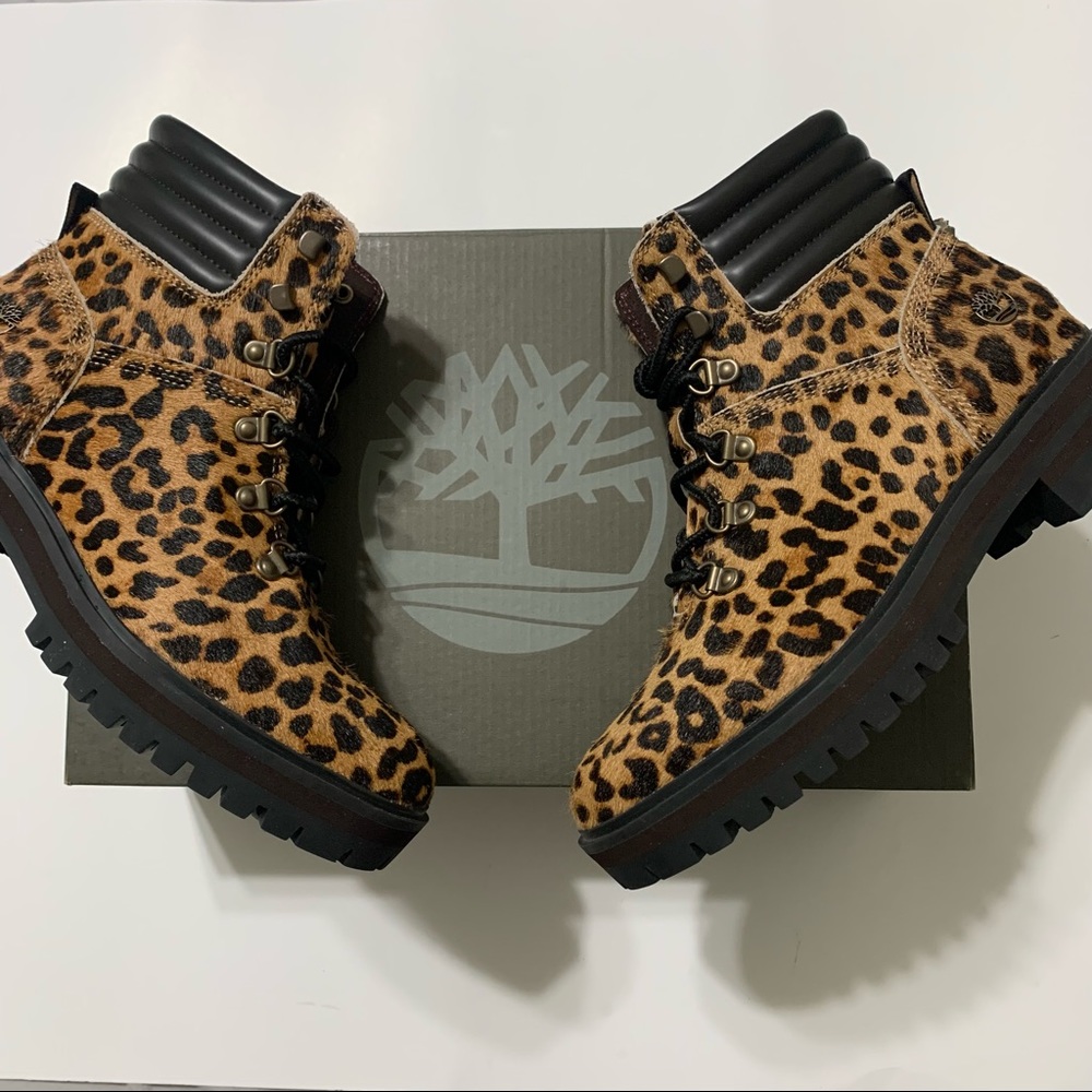 TIMBERLAND LONDON SQUARE WOMENS HIKER BOOTS SIZE 7 LEOPARD PRINT LEATHER BROWN - Picture 3 of 10